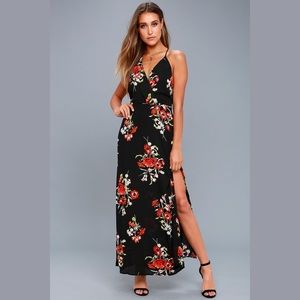 Lush Black Floral Maxi Dress M